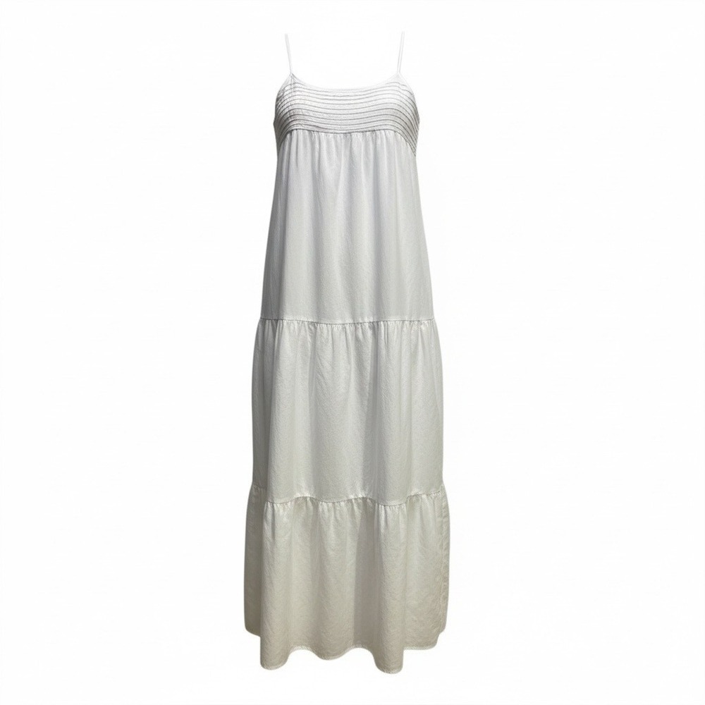 J McLaughlin Paris White Tiered Maxi Dress Bodice Spaghetti Strap‎ Boho Dress M
